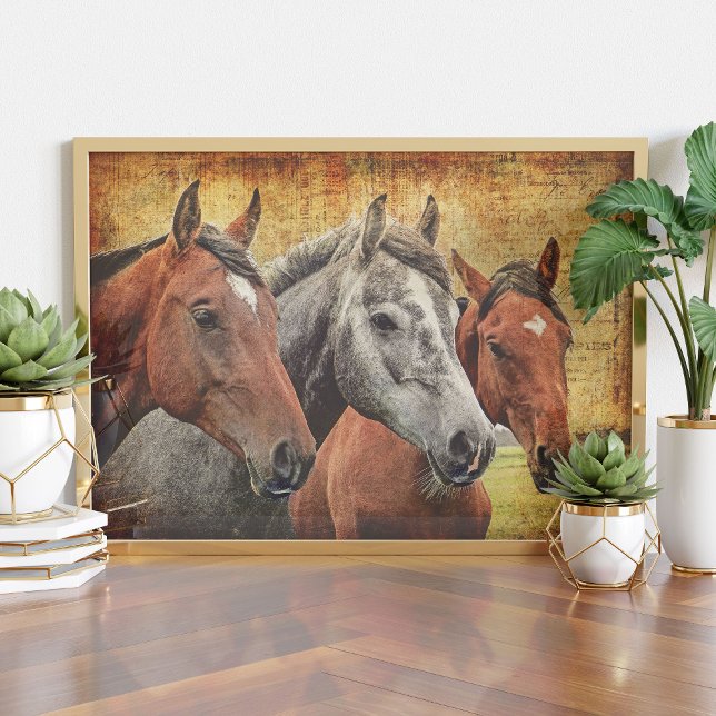 Impression Photo Chevaux Imprimer pour papier découpage ou collage (Three horses altered art design)