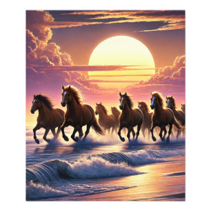 Impression Photo "Chevaux Sauvages Courant Contre Sunset Horizon