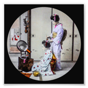 Impression Photo Cheveux de geisha habillant le 芸者 japonais vin