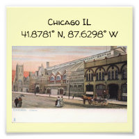 Chicago IL Map Coordonnées Style Vintage