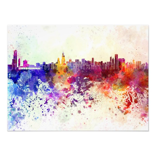 Impression Photo Chicago skyline in background watercolor (Devant)