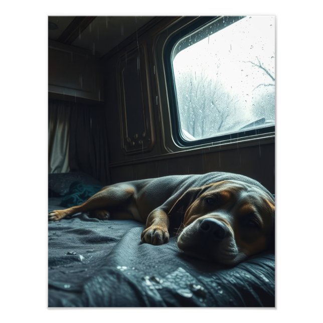 Impression Photo Chien endormi dans un camping-car de rêve (Devant)