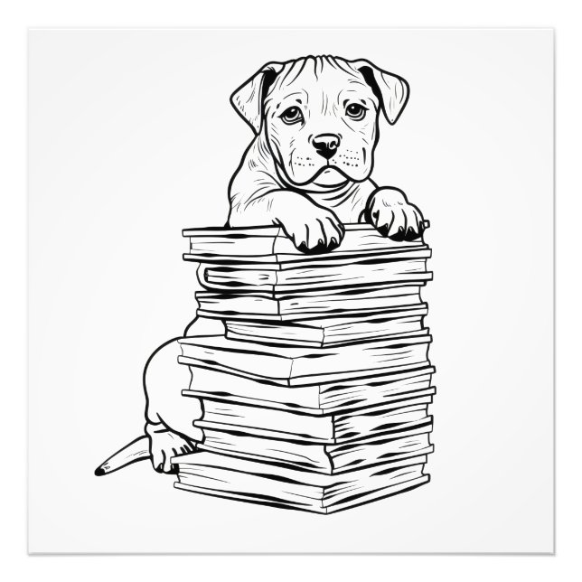 Impression Photo Chien et Livres Line Art (Devant)