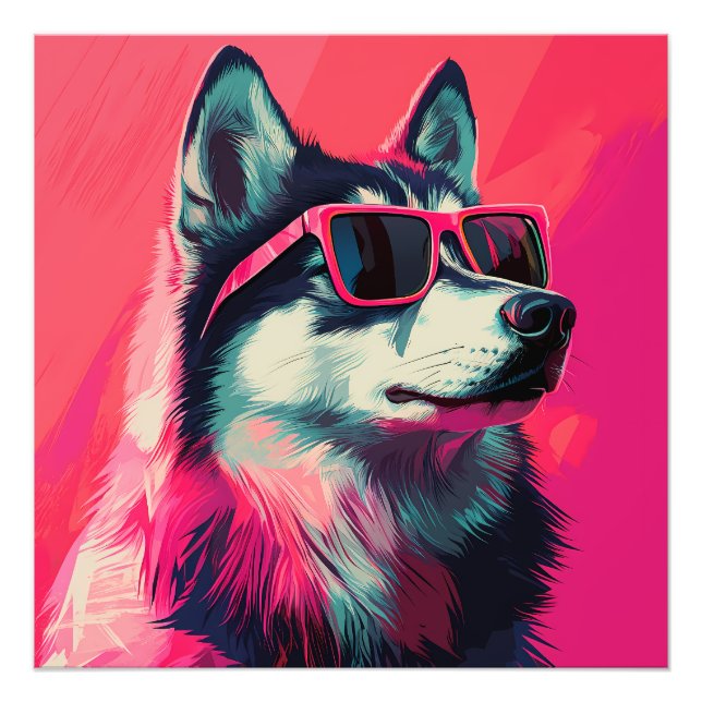 Impression Photo Chien husky sibérien cool avec des lunettes de sol (Devant)