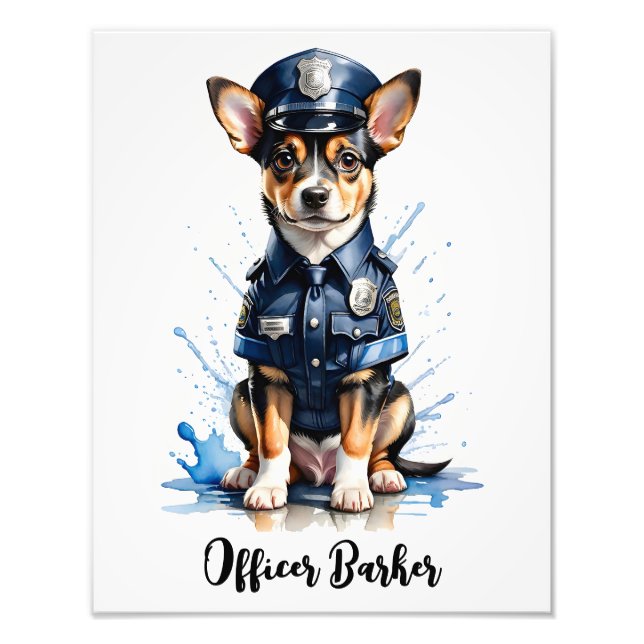 Impression Photo Chien mignon de la police Aquarelle uniforme (Devant)