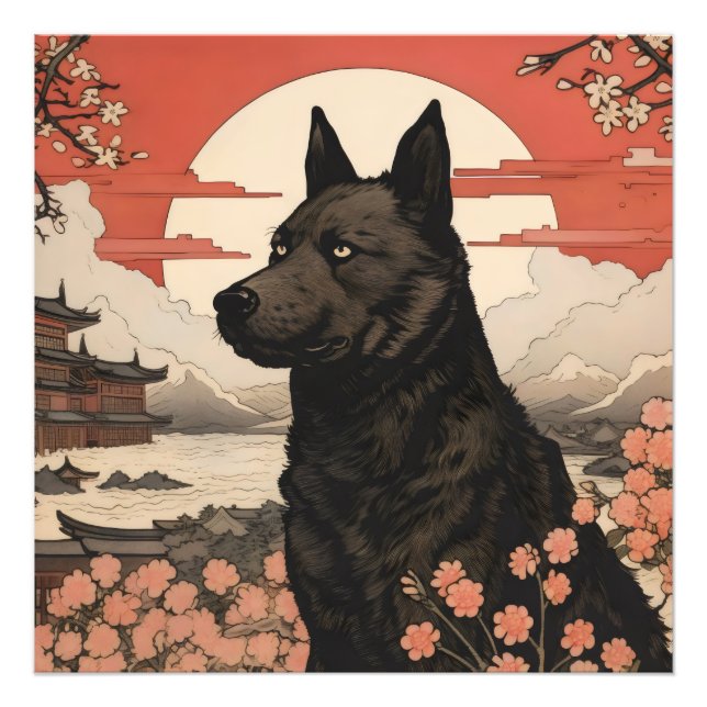Impression Photo Chien noir Ukiyo-e (Devant)