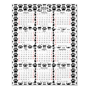Impression Photo Chien Pawprint Motif 2024 Calendrier
