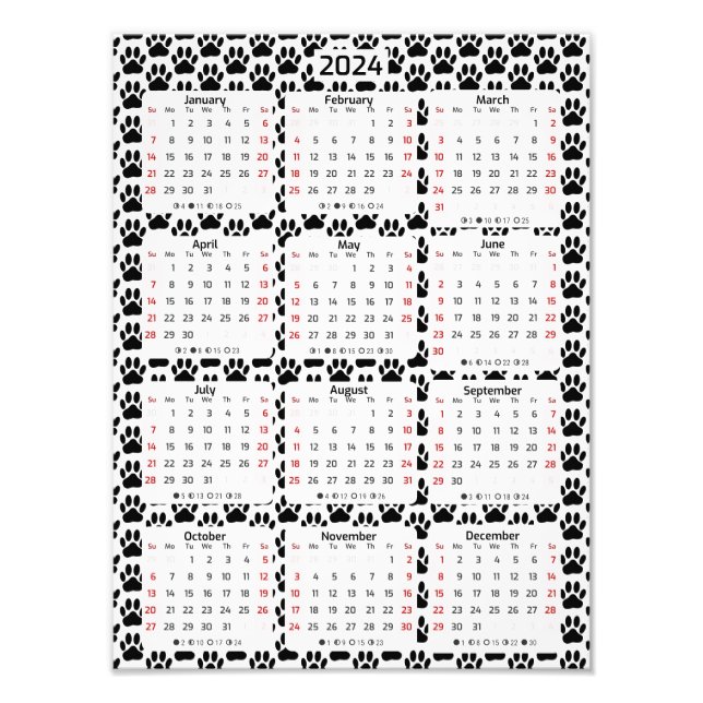 Impression Photo Chien Pawprint Motif 2024 Calendrier (Devant)