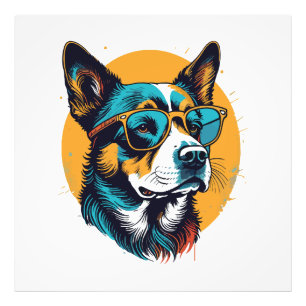 Impression Photo Chien rétro portant des lunettes de soleil