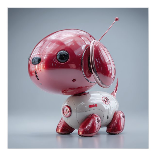 Impression Photo Chien Robot Rouge Brillante (Devant)
