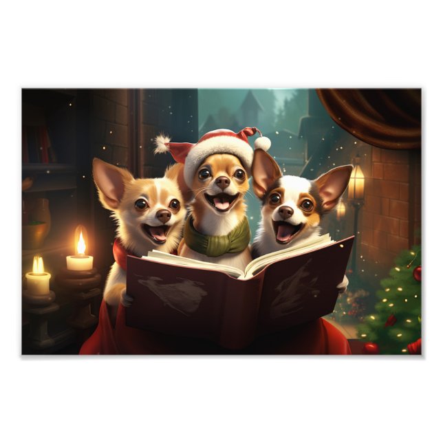 Impression Photo Chihuahuas Noël Festive de Noël Caroling (Devant)