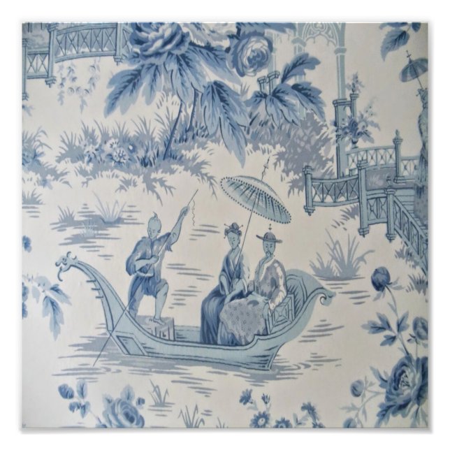 Impression Photo Chinoiserie bleu et blanc Oriental chinois (Devant)