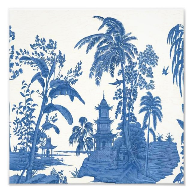 Impression Photo Chinoiserie bleu et blanc Oriental chinois (Devant)