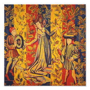 Impression Photo Chinoiserie rouge bleu jaune italien médiéval 