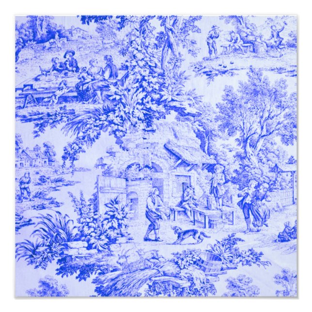 Impression Photo Chinoiserie Toile Blanc Bleu Français Style Rustiq (Devant)