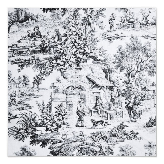 Impression Photo Chinoiserie Toile Noir Blanc Style Rustique (Devant)