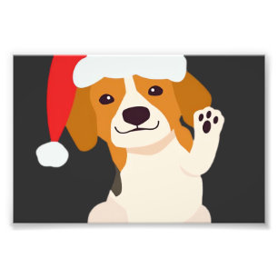 Impression Photo Chiot Beagle avec le chapeau du Père Noël pour les