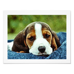 Impression Photo Chiot de basset se reposant - noir et blanc Brown