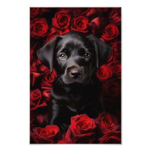 Impression Photo Chiot de récupération Labrador avec rose