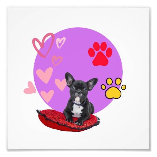 Impression Photo Chiot frienchie adorable avec des coeurs (Devant)