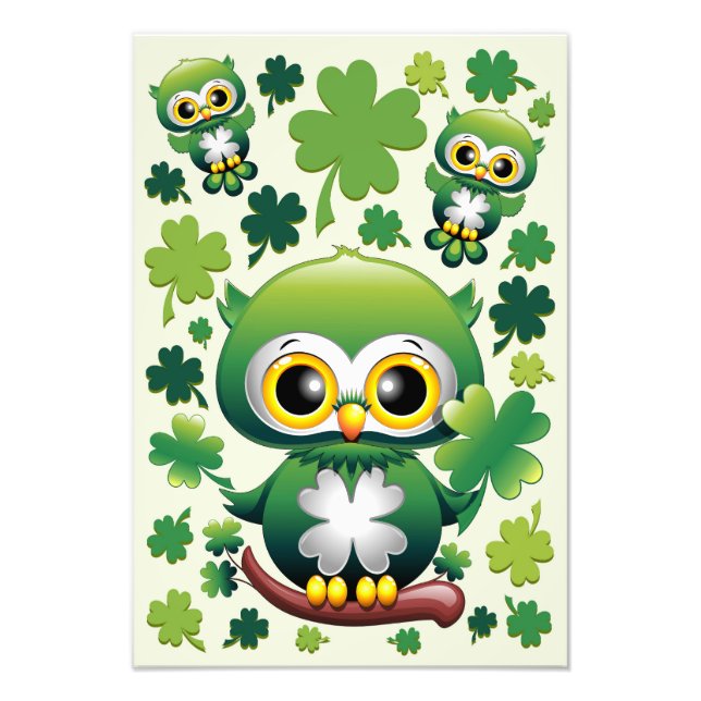 Impression Photo Chouette Bébé Mignon St Patrick Dessin Animé (Devant)
