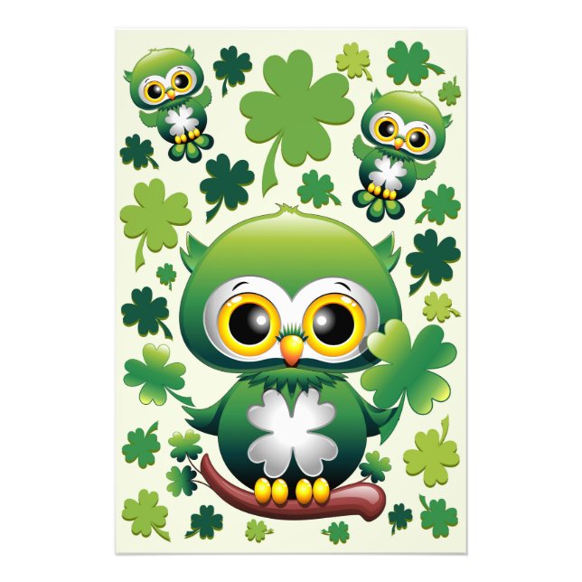 Impression Photo Chouette bébé mignon St Patrick dessin animé (Devant)