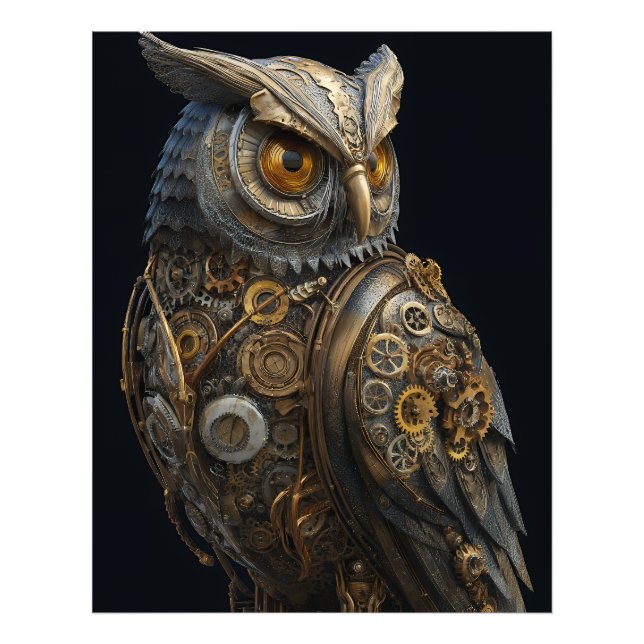 Impression Photo Chouette Steampunk aux Yeux Dorés (Devant)