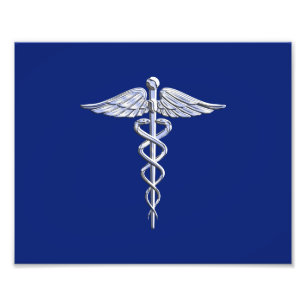 Impression Photo Chrome Comme Caduceus Symbole Médicale Marine Déco
