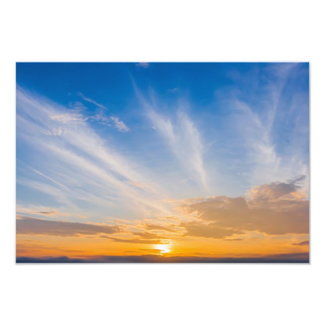 Impression Photo Ciel coucher de soleil nuages orange bleu (Devant)