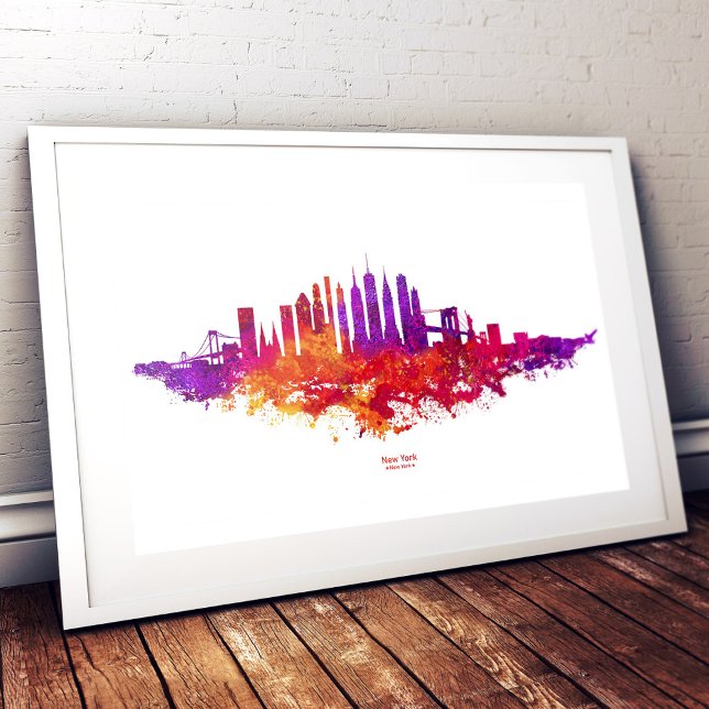 Impression Photo Ciel de New York aquarelle sur blanc (New York City Skyline Watercolor on White. Photo Print)