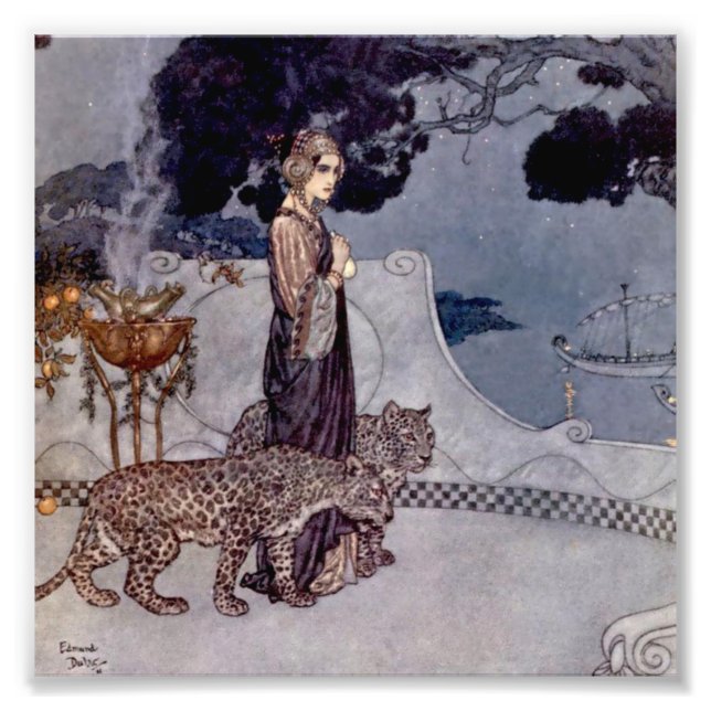 Impression Photo « Circé avec des léopards » d'Edmund Dulac (Devant)