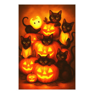 Impression Photo Citrouille d'Halloween brillant avec chat noir mig