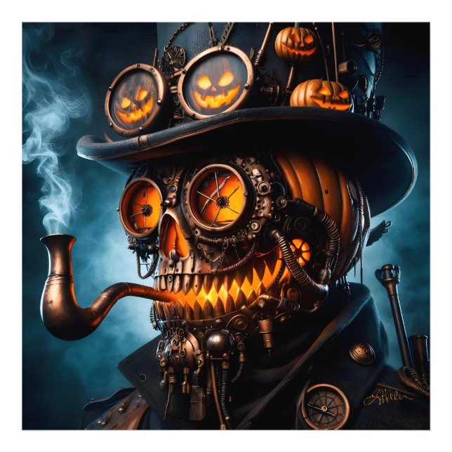 Impression Photo Citrouille Jack-O-Lantern Steampunk Gothique Hallo (Devant)