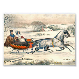 Impression Photo Classique 1853 Promenade en traîneau Currier Ives 