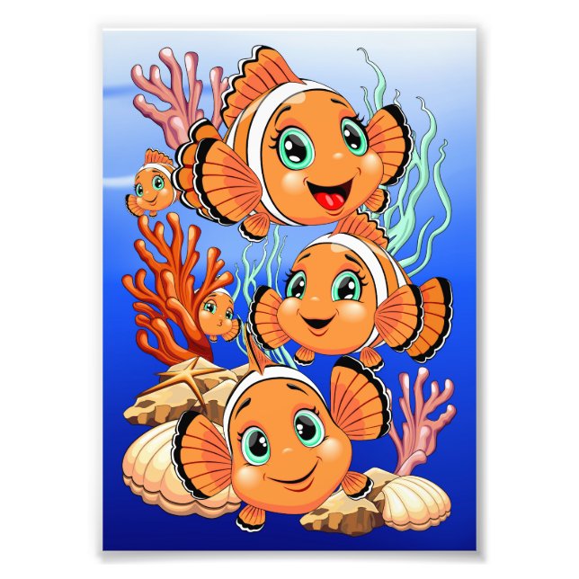 Impression Photo Clown fish Cartoon cute Family Underwater (Devant)