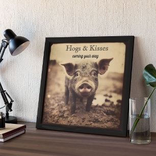 Impression Photo Cochons & Bisous Art Vintage Sépia de Cochon