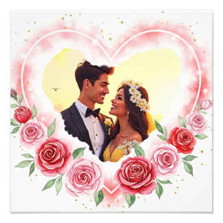 Impression Photo Coeur d'aquarelle romantique avec étincelles d'or