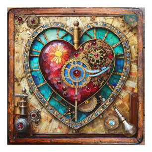 Impression Photo Cœur de vitrail tournesol Série Steampunk