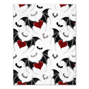 Impression Photo Coeur d'Halloween avec ailes de chauve-souris noir