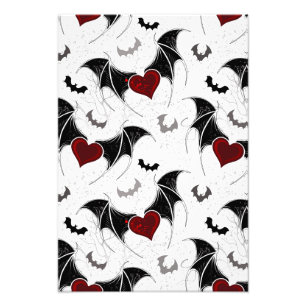 Impression Photo Coeur d'Halloween avec ailes de chauve-souris noir