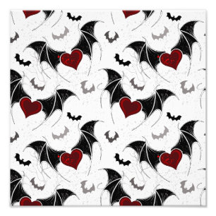 Impression Photo Coeur d'Halloween avec ailes de chauve-souris noir