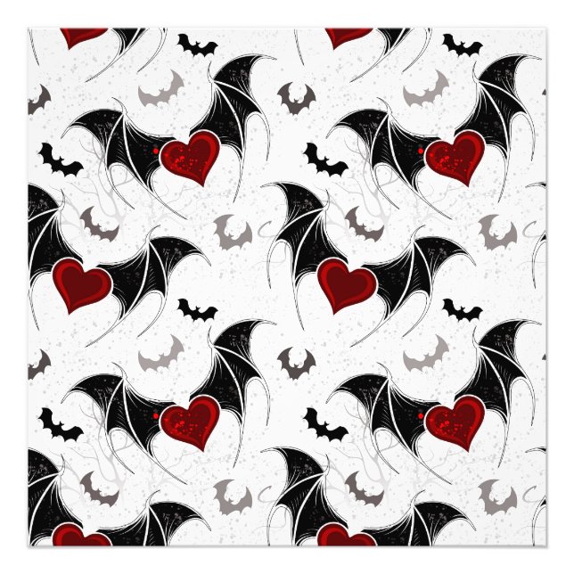 Impression Photo Coeur d'Halloween avec ailes de chauve-souris noir (Devant)