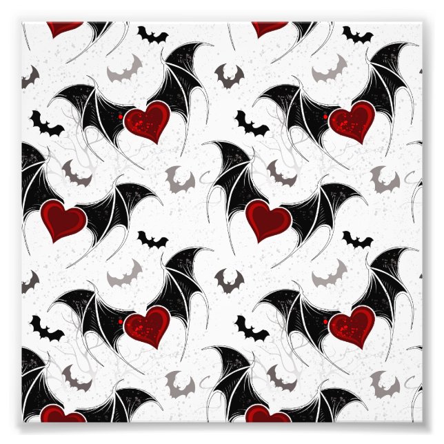 Impression Photo Coeur d'Halloween avec ailes de chauve-souris noir (Devant)