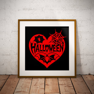 Impression Photo Cœur d'Halloween, Forme de cœur rouge, Toile d'ara