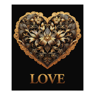Impression Photo Cœur doré filigrané romantique avec le mot Amour