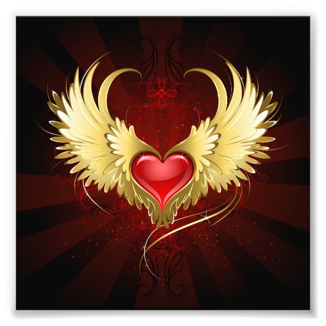 Impression Photo Coeur rouge avec ailes d'or (Devant)