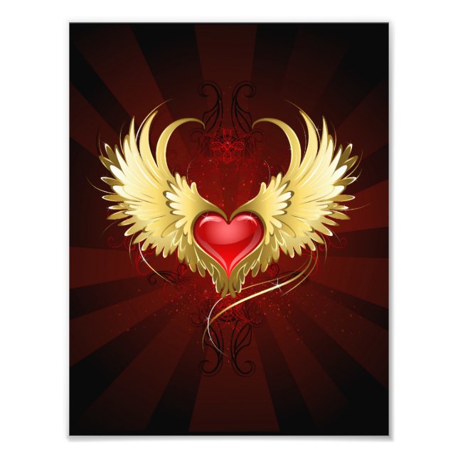 Impression Photo Coeur rouge avec ailes d'or (Devant)