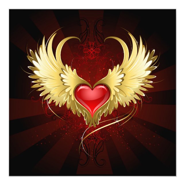 Impression Photo Coeur rouge avec ailes d'or (Devant)