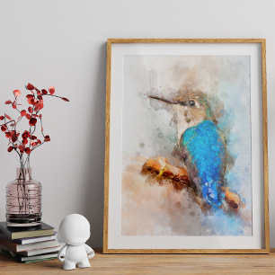 Impression Photo Colibri sur une branche Aquarelle - 01