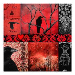 Impression Photo Collage gothique du corbeau rouge